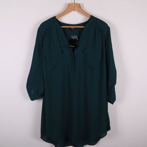 TORRID Green Teal Sheer V-neck Pocket Shirt
